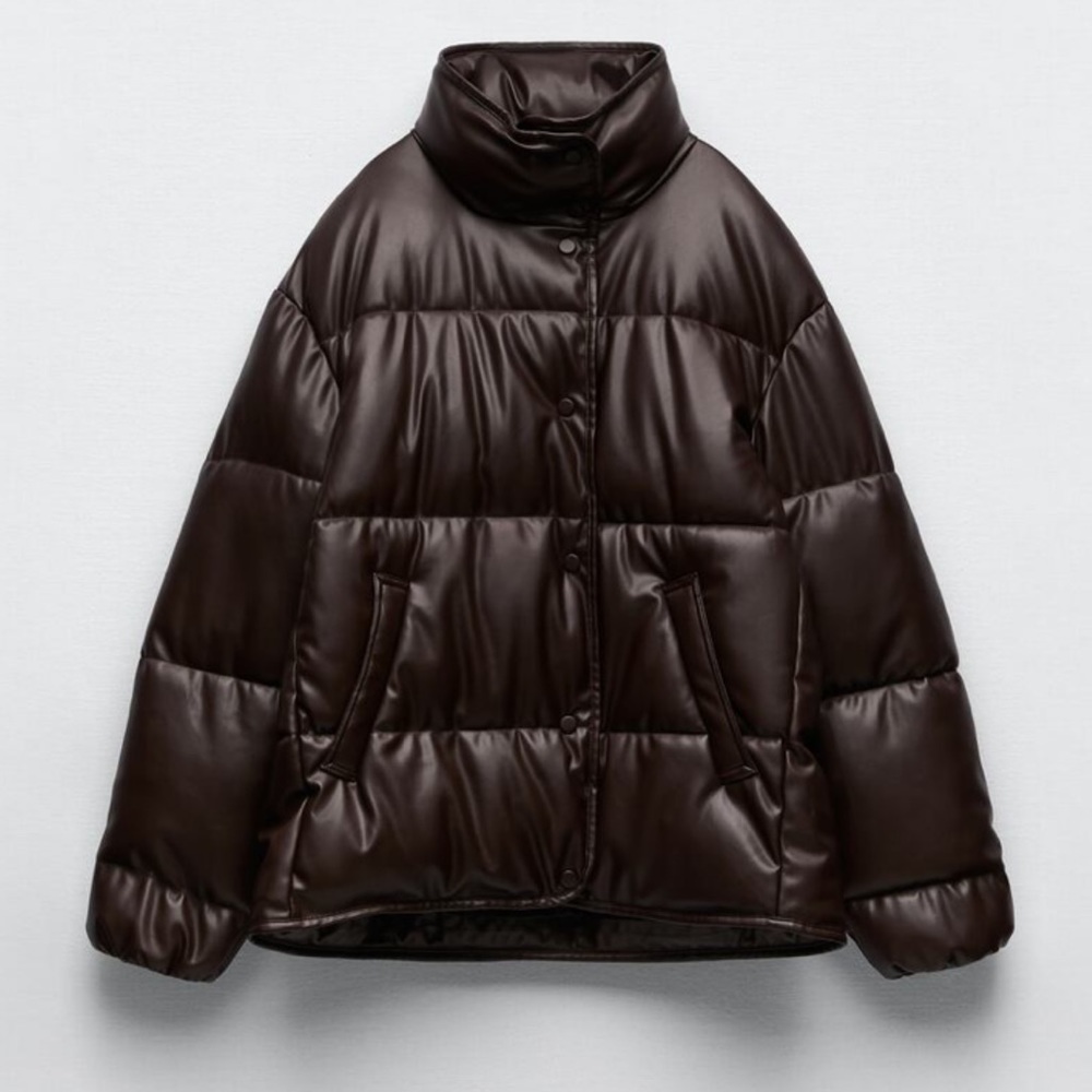 Burgundy/Brown FAUX LEATHER PUFFER - Picture 5 of 7